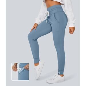 Halara Softlyzero HighWaisted Drawstring Full Length Joggers Gray Blue XS Petite
